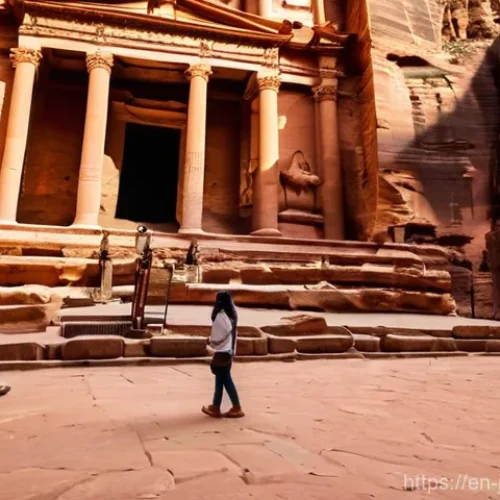 Home 27 요르단에서 라마단 체험 - **Prompt:** A serene and majestic scene of the ancient city of Petra during the daylight hours of Ra...