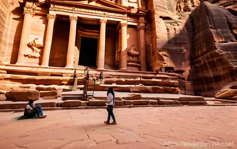 요르단에서 라마단 체험 - **Prompt:** A serene and majestic scene of the ancient city of Petra during the daylight hours of Ra...